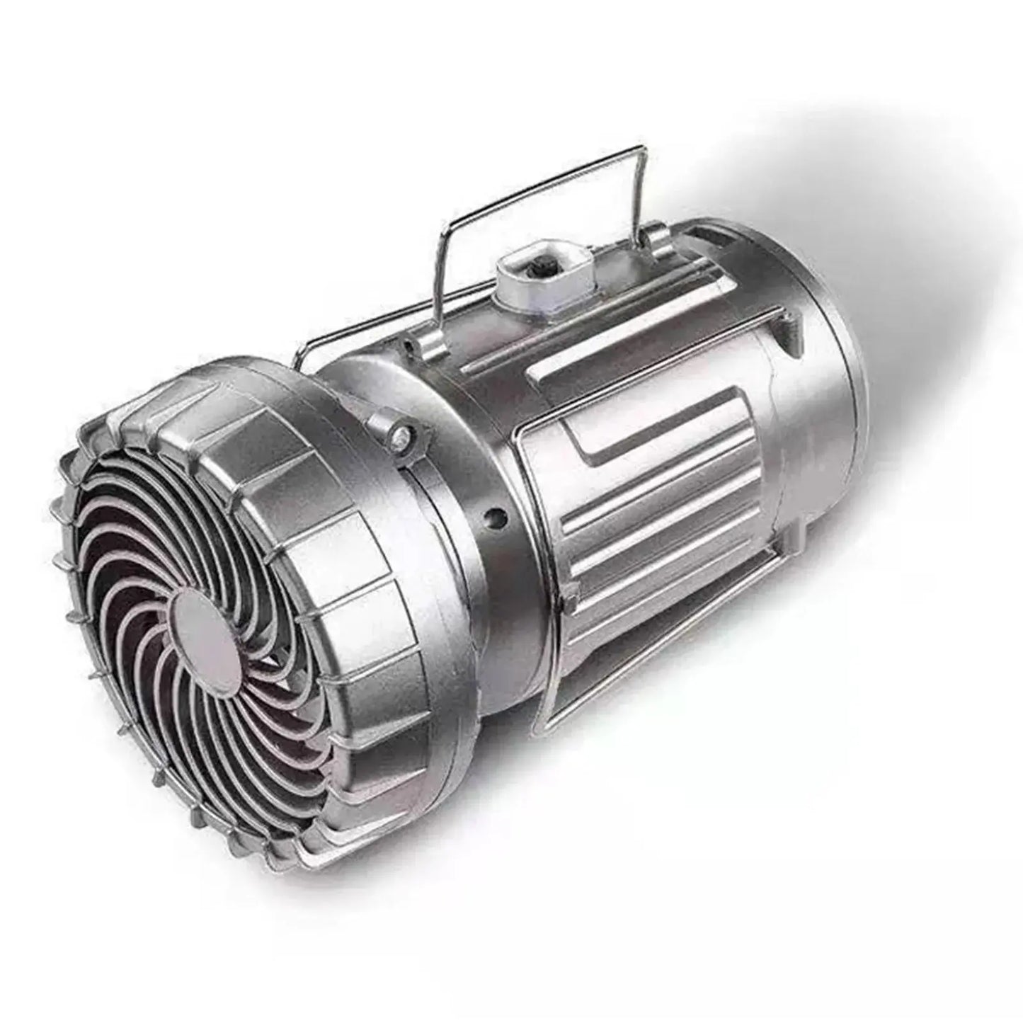 Smartlyo foldable camping fan light with LED lantern, compact design, and adjustable fan blades for outdoor camping and hiking.