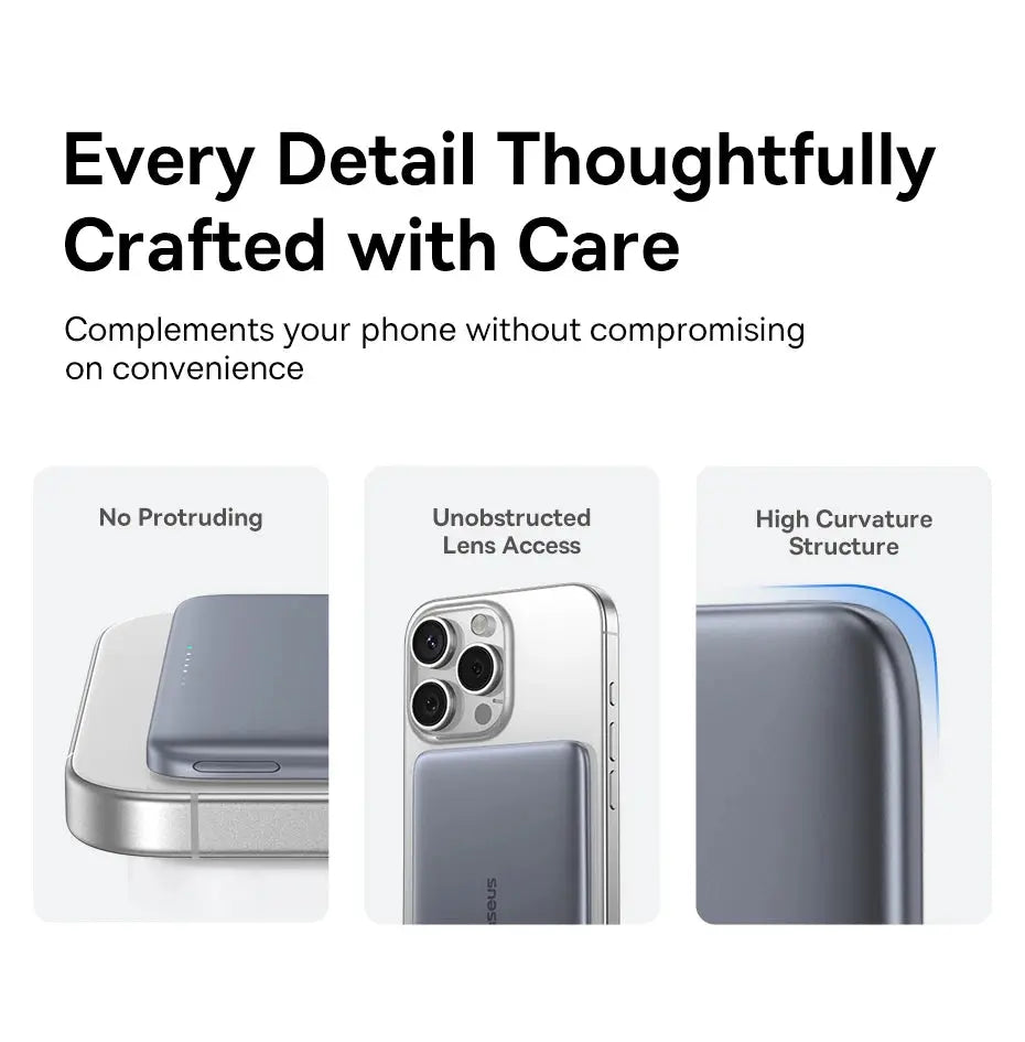 Smartlyo Baseus magnetic power bank with 5000mAh capacity, featuring sleek design and magnetic attachment for convenient charging.