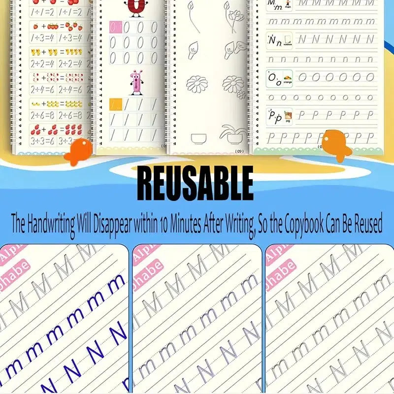 Magic Wipe-Clean Practice Book – Reusable English Writing Book for Kids with Stickers