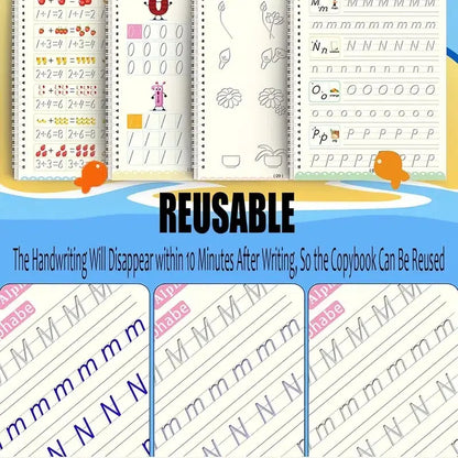 Magic Wipe-Clean Practice Book – Reusable English Writing Book for Kids with Stickers
