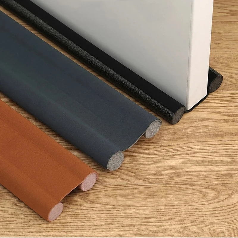 Close-up of a white door sealing strip from My Store, showing its flexible weatherproof material and installation edge.