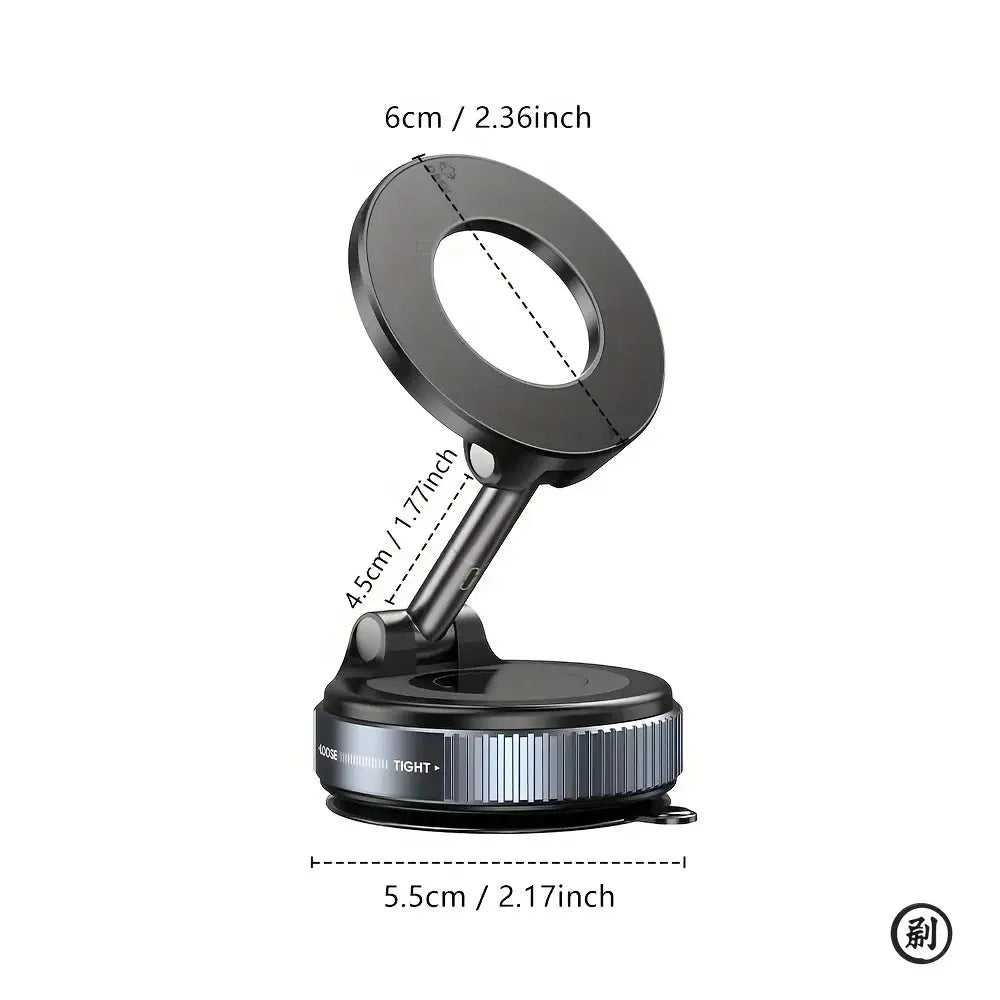 Smartlyo strong magnetic car phone holder attached to a vehicle dashboard with a mobile phone securely in place.