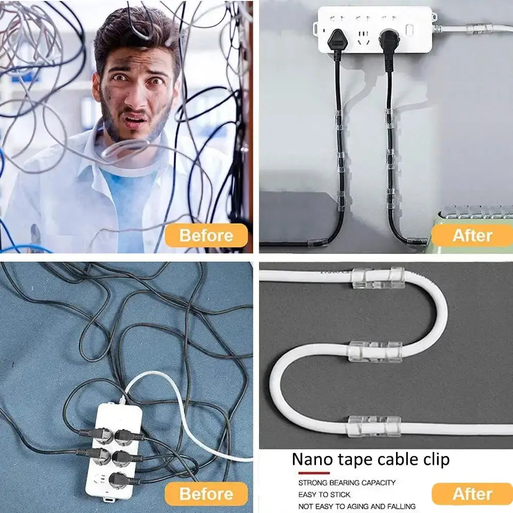 Set of 20 transparent adhesive cable clips from Smartlyo for organizing and securing cables neatly and discreetly.