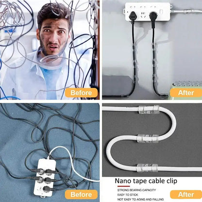 Set of 20 transparent adhesive cable clips from Smartlyo for organizing and securing cables neatly and discreetly.