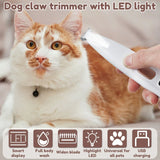 Smartlyo dog paw trimmer with LED light, showing the ergonomic design and trimming blades for pet nail grooming.