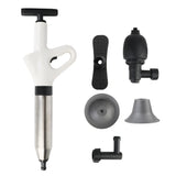 High pressure drain plunger and dredge clog remover tool, shown in use for clearing stubborn bathroom or kitchen drains.