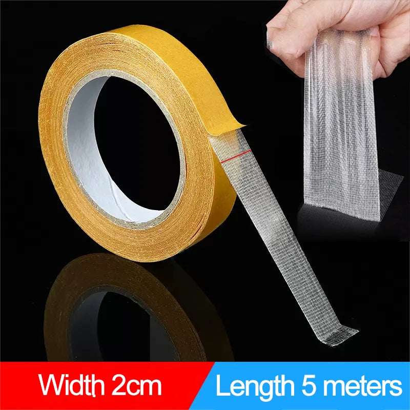 Smartlyo double-sided tape with high viscosity grid fiber, showing the adhesive side and textured backing for strong bonding.
