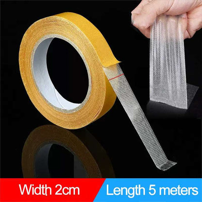 Smartlyo double-sided tape with high viscosity grid fiber, showing the adhesive side and textured backing for strong bonding.