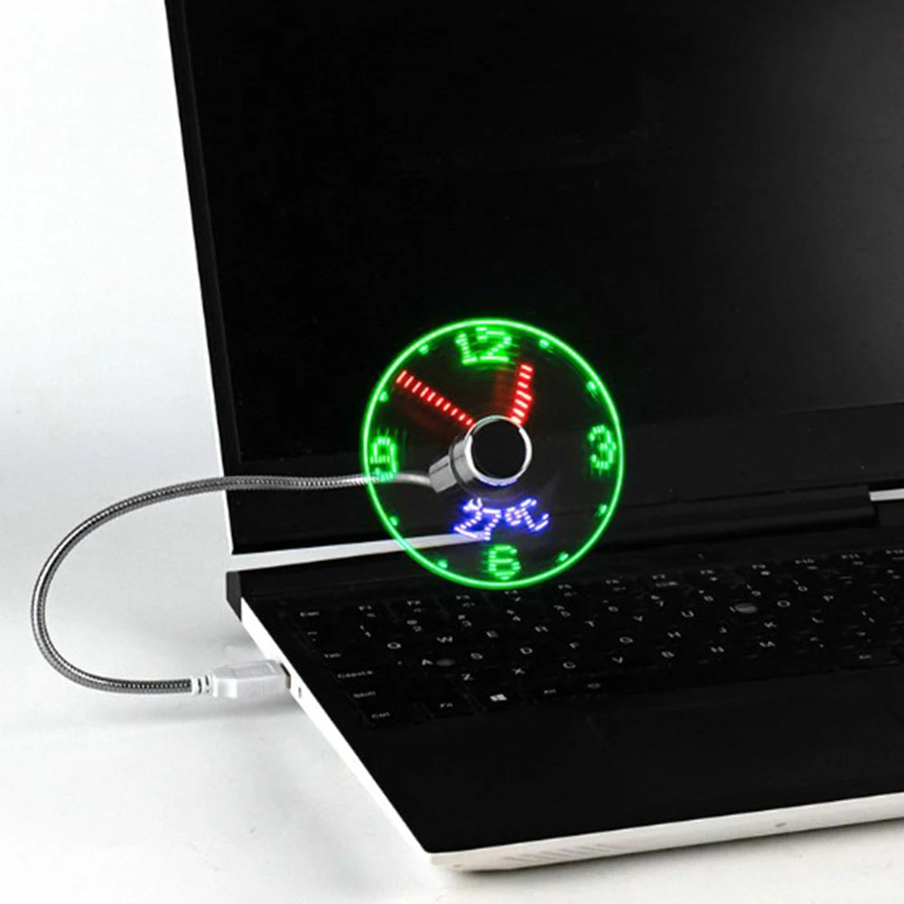 Smartlyo LED clock fan mini fan with DC 5V, showing a sleek design and digital display in the image.