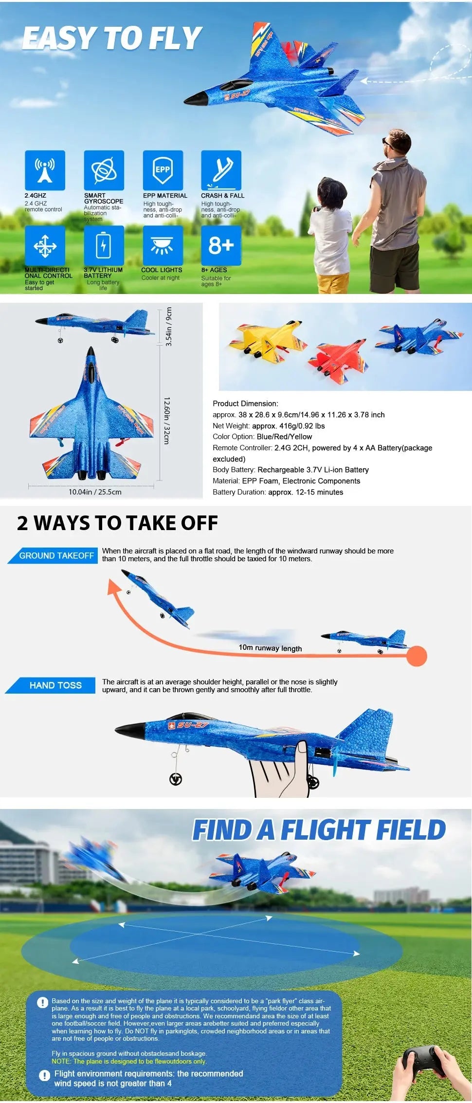 Remote control SU-27 plane by Smartlyo, detailed model with propellers and sleek design, ready for flying fun.