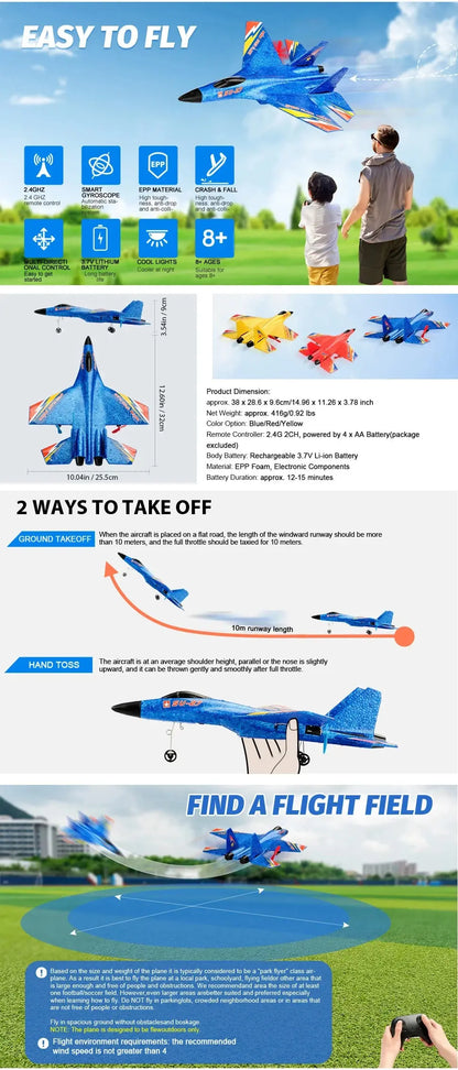 Remote control SU-27 plane by Smartlyo, detailed model with propellers and sleek design, ready for flying fun.
