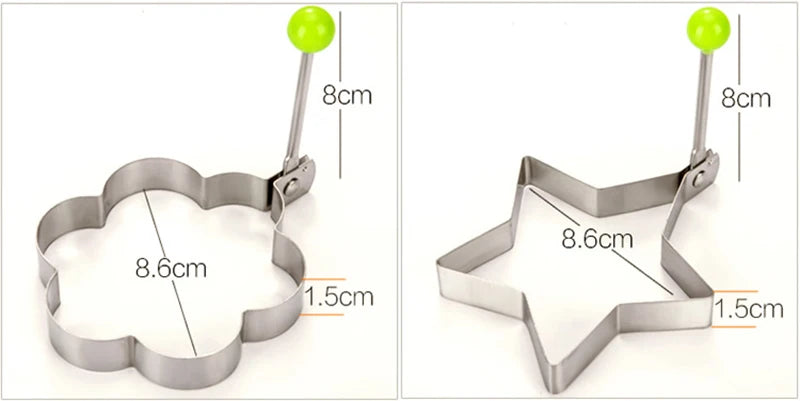 Smartlyo stainless steel heart-shaped fried egg mold and pancake maker for breakfast, omelette rings, and kitchen cooking tools.