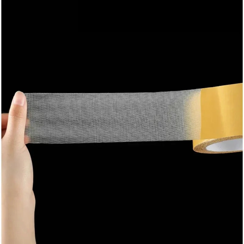 Smartlyo double-sided tape with high viscosity grid fiber, showing adhesive surface and textured backing for strong bonding.