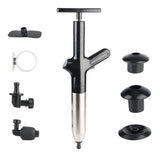 High pressure drain plunger and dredge clog remover tool for clearing stubborn blockages in pipes.