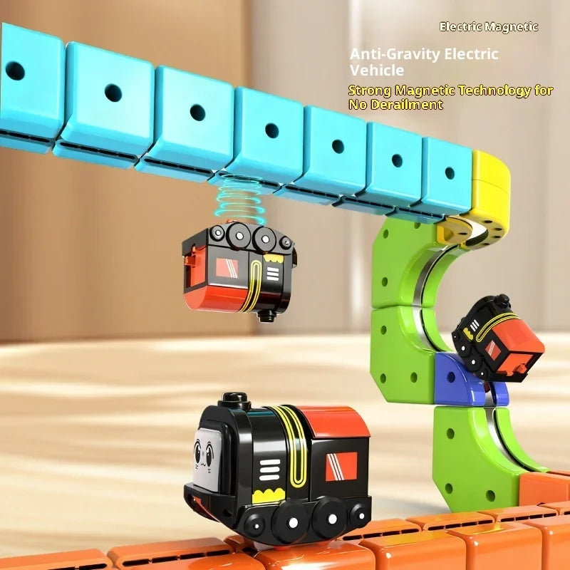 Magnetic Racing Car Track Set with Motorized Train & Gravity Maze