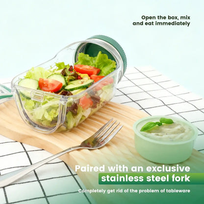 Portable Smartlyo side-opening salad jar with a clear glass body and black lid, perfect for fresh salads on the go.