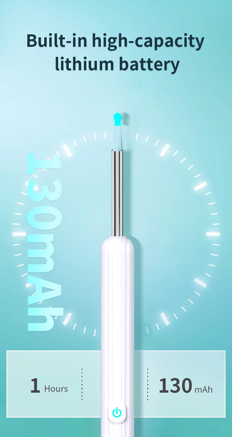 Smartlyo smart visual ear cleaner with camera showing close-up view of ear canal and cleaning tip in use.