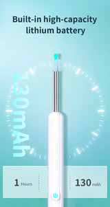 Smartlyo smart visual ear cleaner with camera showing close-up view of ear canal and cleaning tip in use.