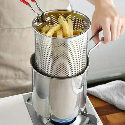 Stainless steel fryer by Smartlyo with digital control panel and stainless steel basket for even frying.