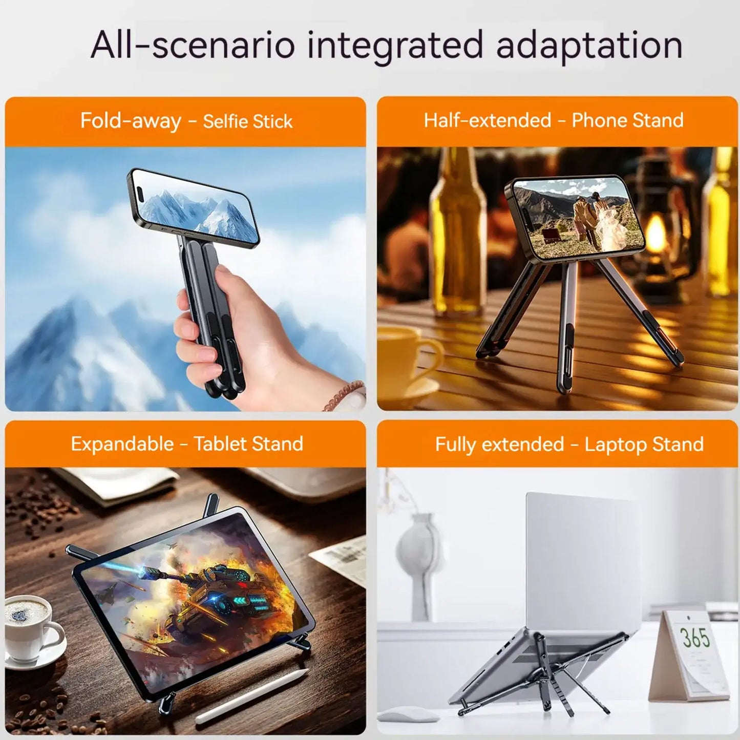 Foldable magnetic iPhone holder and laptop stand by Smartlyo, showing sleek design and adjustable angles for easy device support.