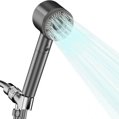 Smartlyo 5-mode adjustable shower head with multiple spray settings and modern design, mounted in a bathroom shower.