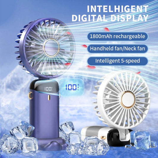 Portable Neck Fan – 5-Speed Foldable Handheld Cooling Fan with Phone Stand & LED Display | USB Rechargeable