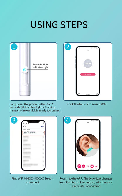 Smartlyo Smart Visual Ear Cleaner with Camera showing the device with a built-in camera and ear cleaning tip.