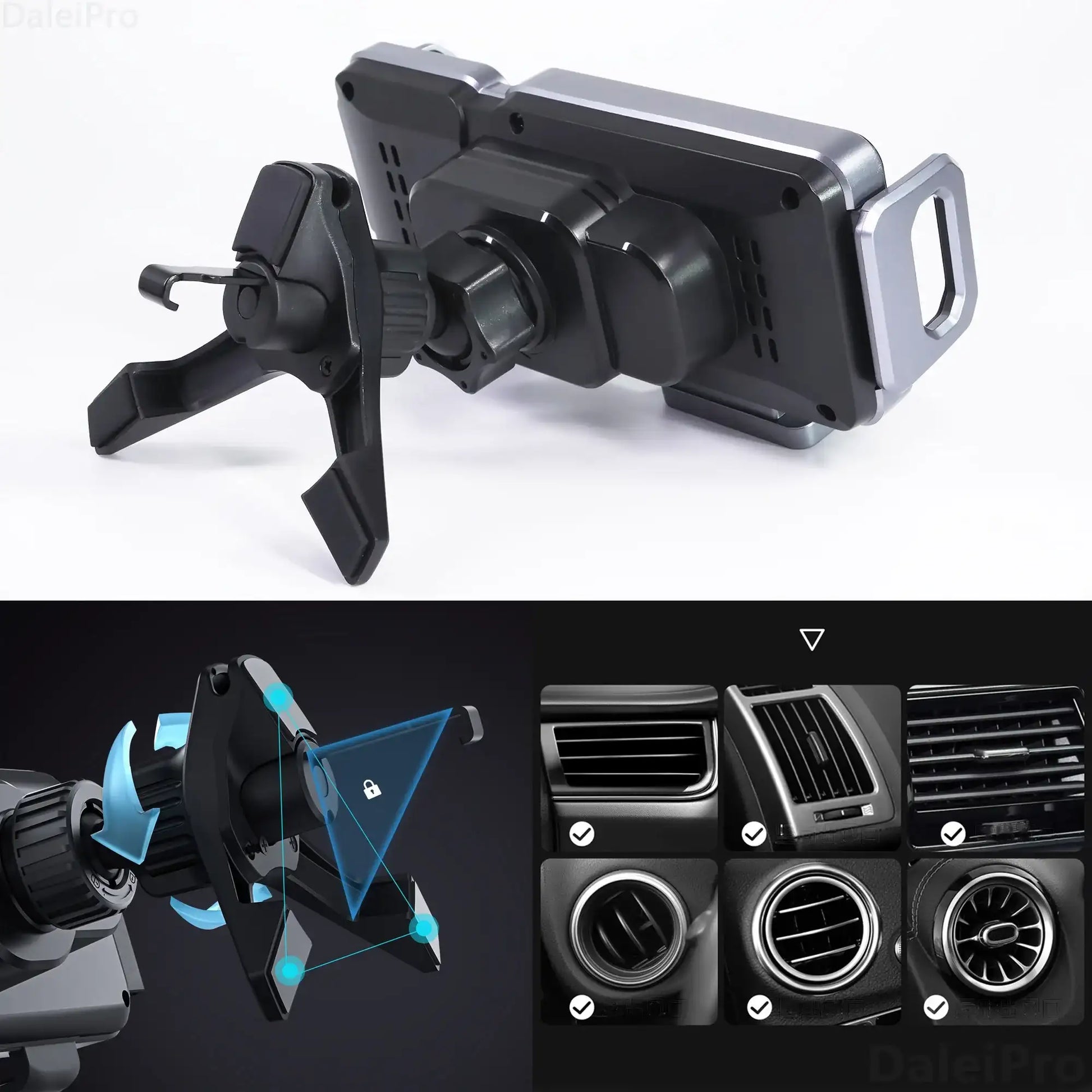 Smartlyo dual coil foldable phone holder and wireless charger showing a sleek black device with adjustable stand and charging pad