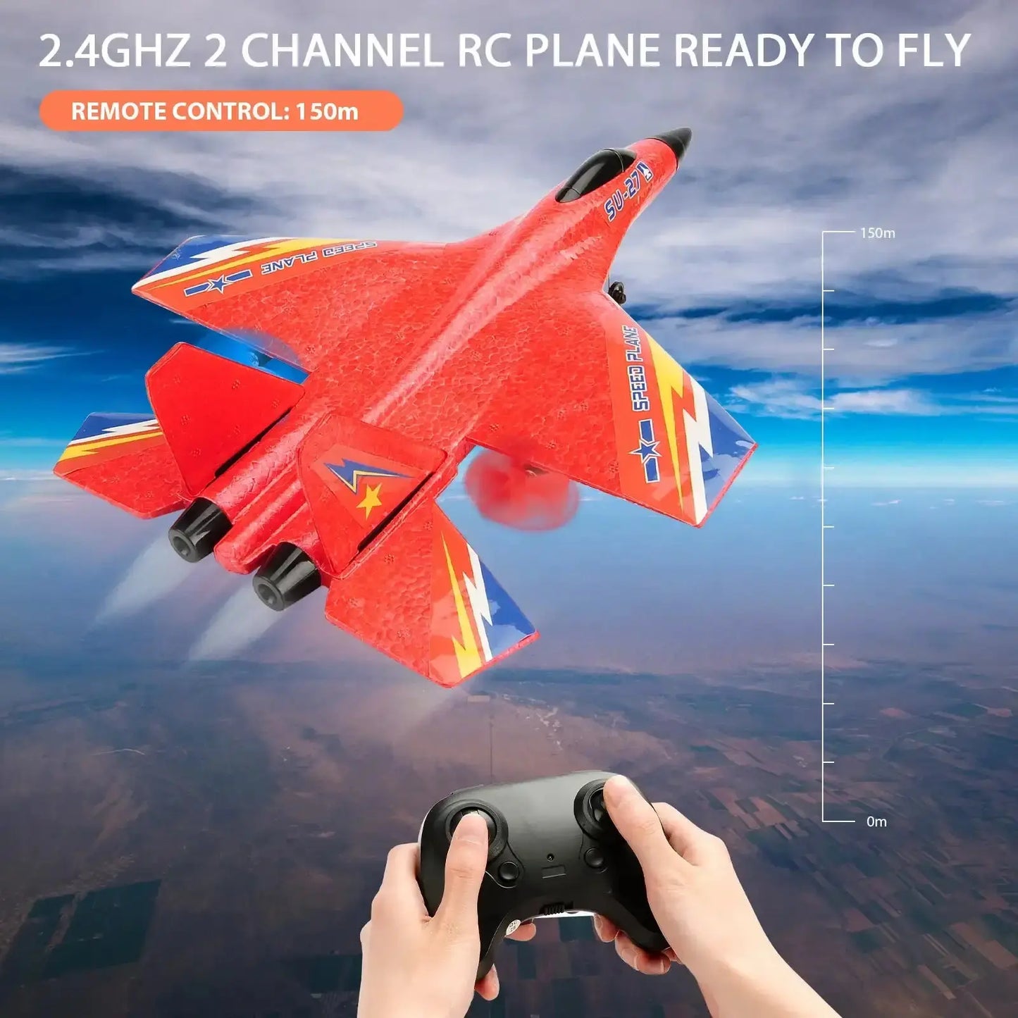 Smartlyo remote control SU-27 plane with detailed design and colorful wings, ready for flight.