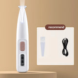 Smartlyo dog paw trimmer with LED light showing a close-up of the trimmer tool and illuminated trimming blade for pet nail grooming.