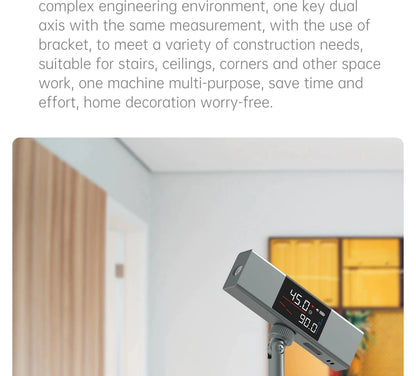 Digital inclinometer from Smartlyo with laser protractor display, measuring angles accurately for construction and engineering tasks.