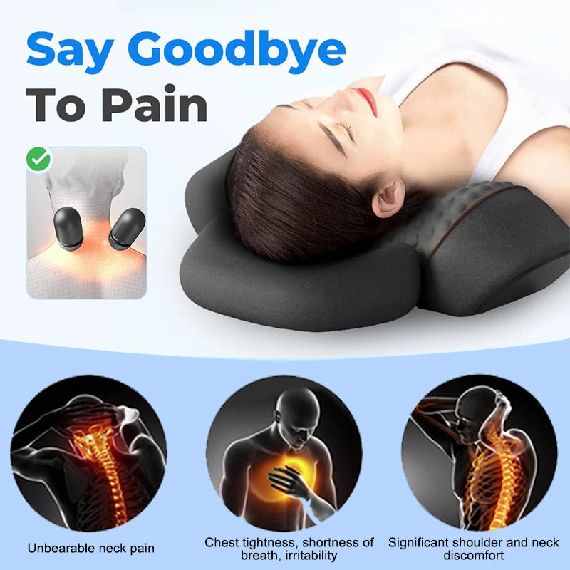 Smartlyo 3-in-1 neck shoulder pillow massage for pain relief, showing the ergonomic design and soft fabric covering.