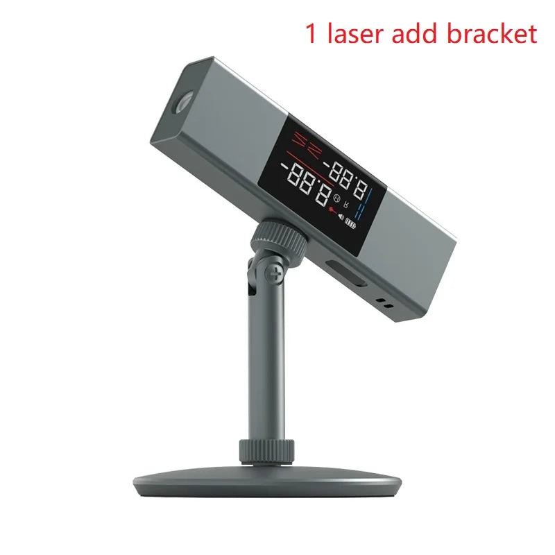 Digital inclinometer from Smartlyo with laser protractor features, showing a close-up of the device's screen and measurement display.