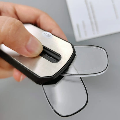 Folding pocket reading glasses with case, compact design, and black frames, ideal for portable use and reading on the go.