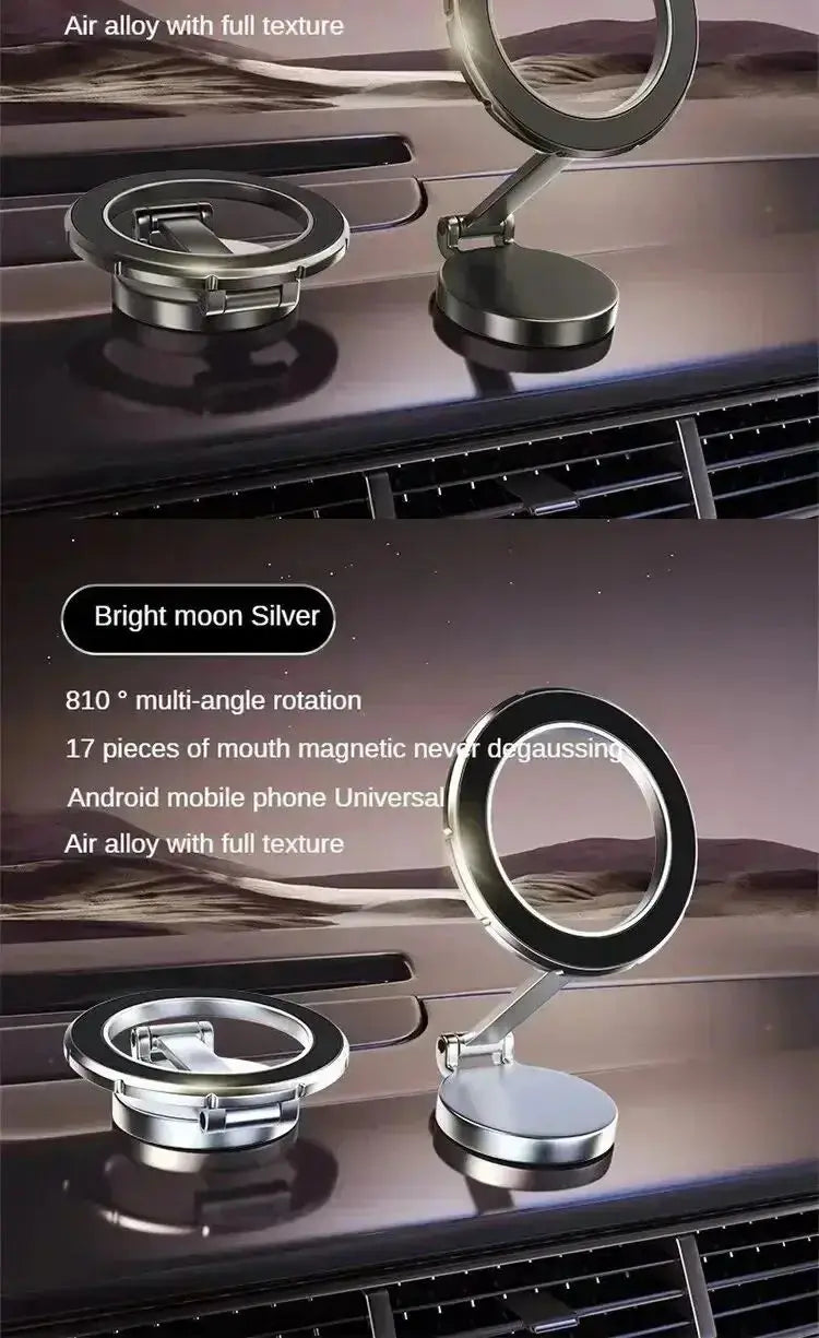 Smartlyo 360° magnetic cell phone holder mounted on car dashboard with a smartphone attached for hands-free use