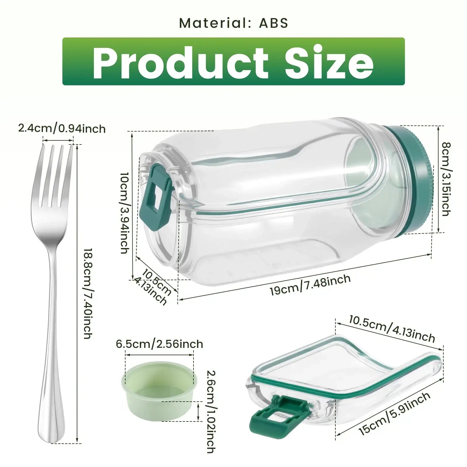 Smartlyo portable side-opening salad jar with clear container and black lid, ideal for fresh salads on the go.