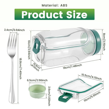 Smartlyo portable side-opening salad jar with clear container and black lid, ideal for fresh salads on the go.