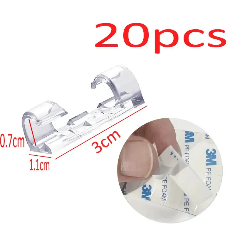 Set of 20 transparent adhesive cable clips from Smartlyo for organizing and securing cables neatly and discreetly.