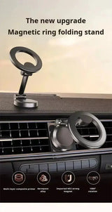 Smartlyo 360° magnetic cell phone holder attached to a car dashboard, showcasing strong magnetic grip and adjustable rotation.