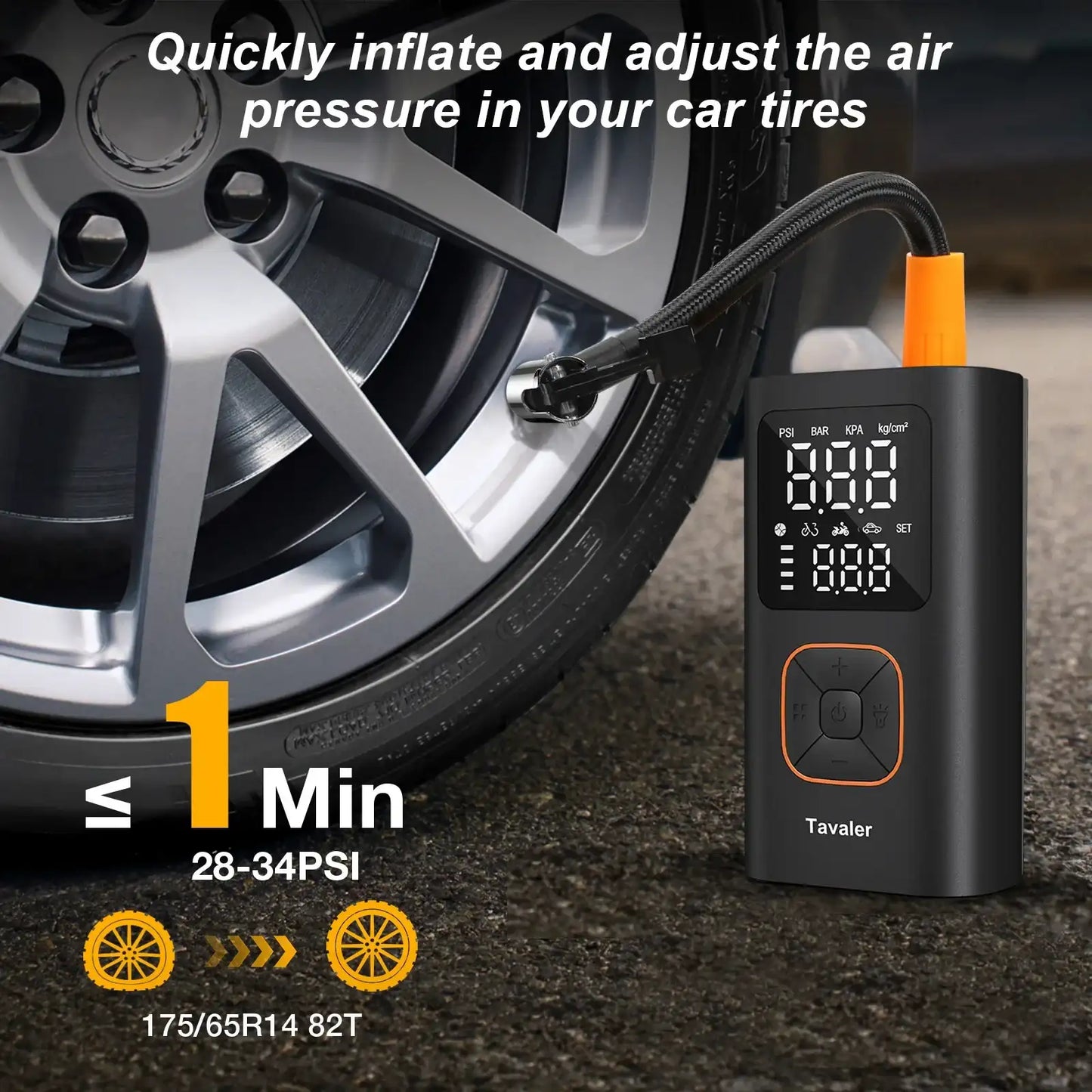 Smartlyo Wireless Air Pump 150psi with digital display and compact design for inflating tires and sports equipment.