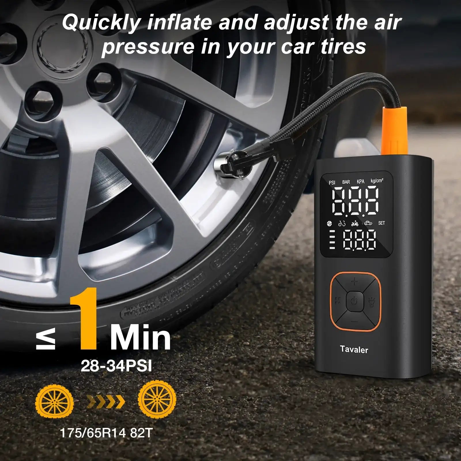 Smartlyo Wireless Air Pump 150psi with digital display and compact design for inflating tires and sports equipment.