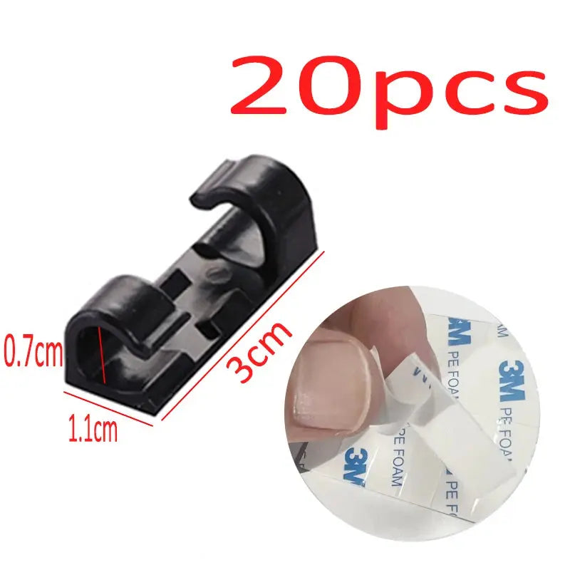 Set of 20 transparent adhesive cable clips by Smartlyo for organizing and securing cables neatly and discreetly.