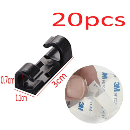 Set of 20 transparent adhesive cable clips by Smartlyo for organizing and securing cables neatly and discreetly.