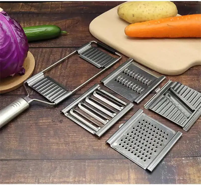 Smartlyo 4-in-1 stainless steel manual vegetable shredder and slicer with handle, versatile kitchen grater for easy food prep.