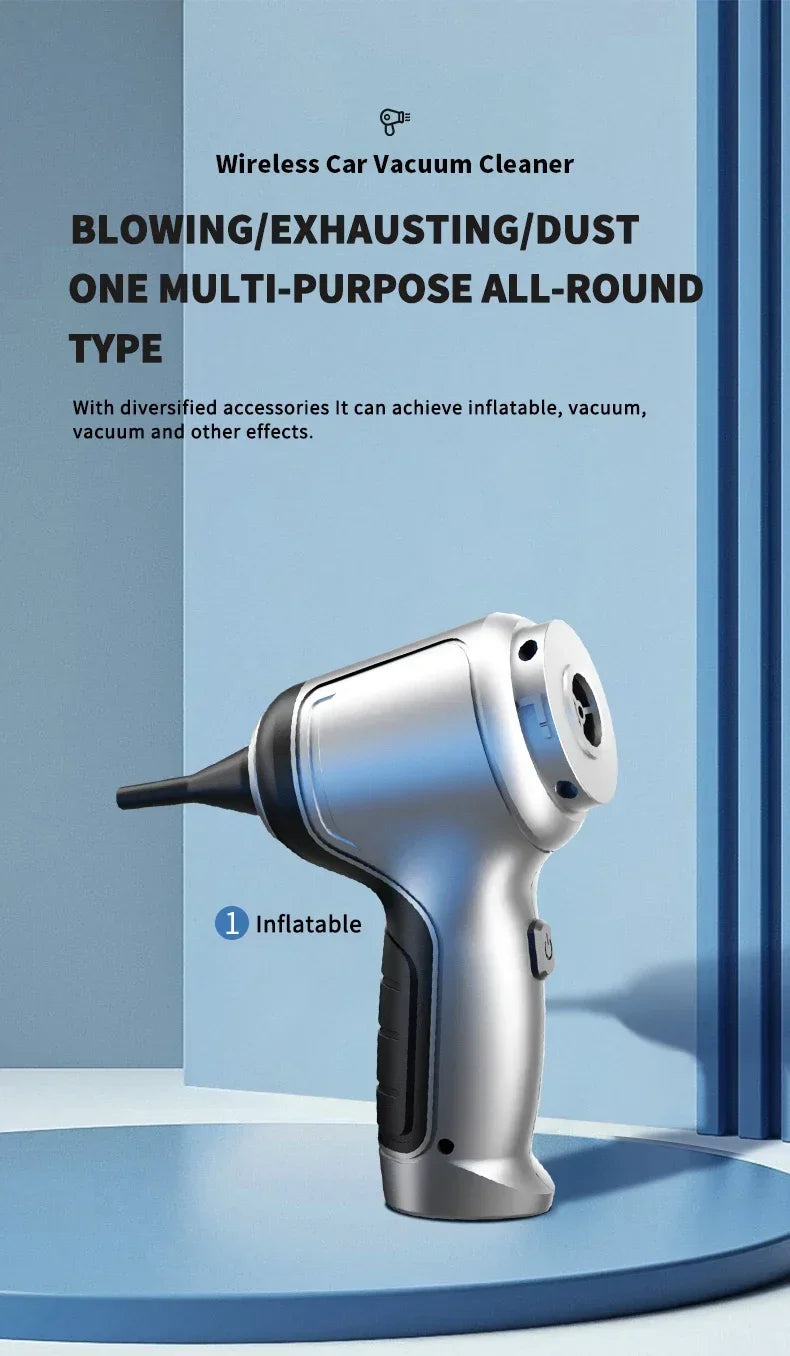 Smartlyo wireless car vacuum cleaner, cordless and compact, shown in action cleaning car interior surfaces.