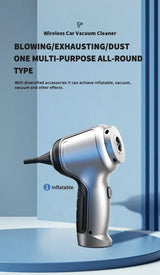 Smartlyo wireless car vacuum cleaner, cordless and compact, shown in action cleaning car interior surfaces.
