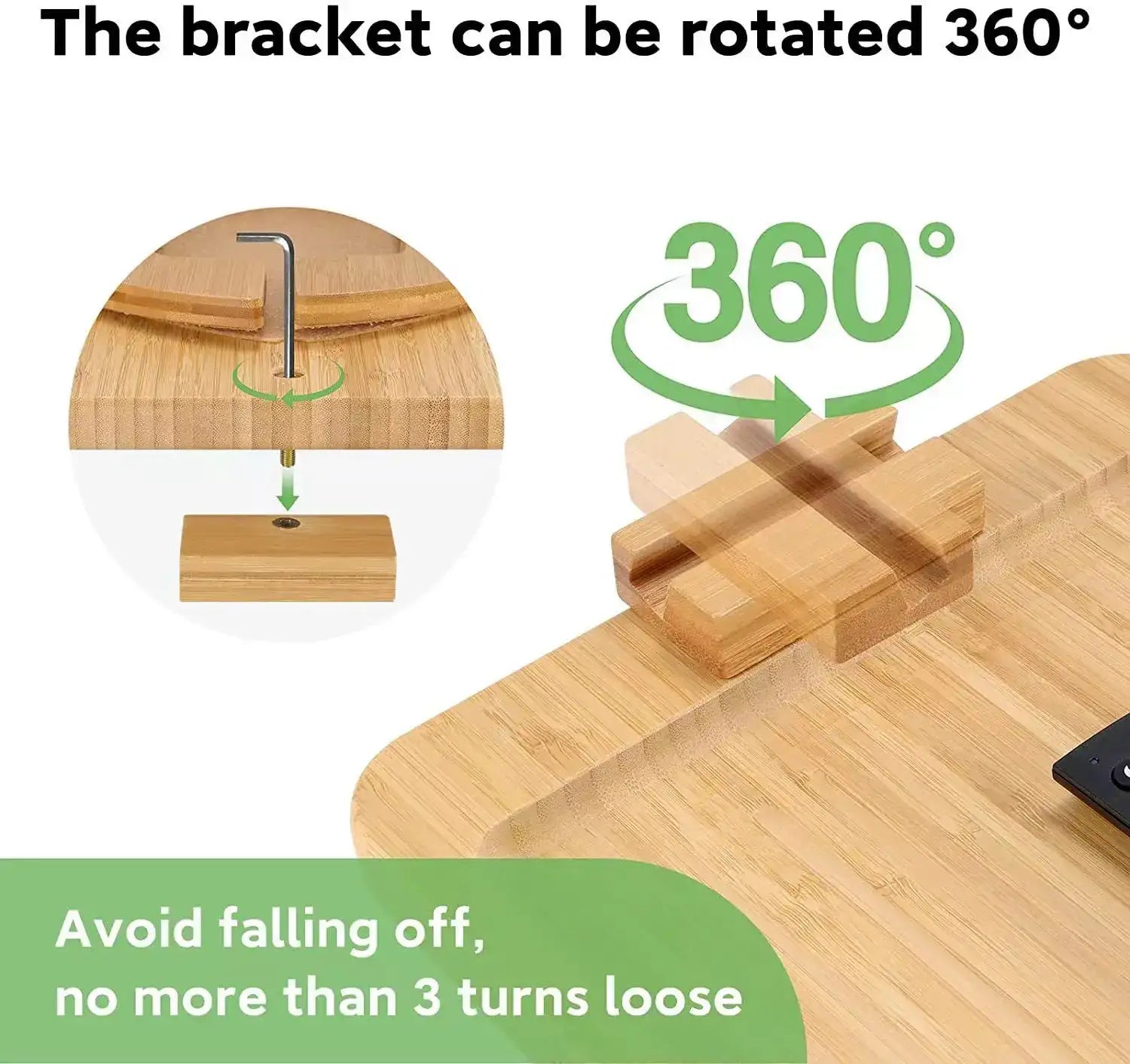 Smartlyo bamboo sofa tray table with phone holder, featuring a natural wood finish and stable design for convenient lounging.