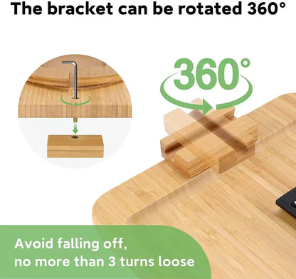 Smartlyo bamboo sofa tray table with phone holder, featuring a natural wood finish and stable design for convenient lounging.
