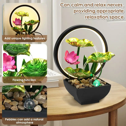 USB powered relaxation desktop waterfall fountain by Smartlyo with flowing water and smooth stone design.