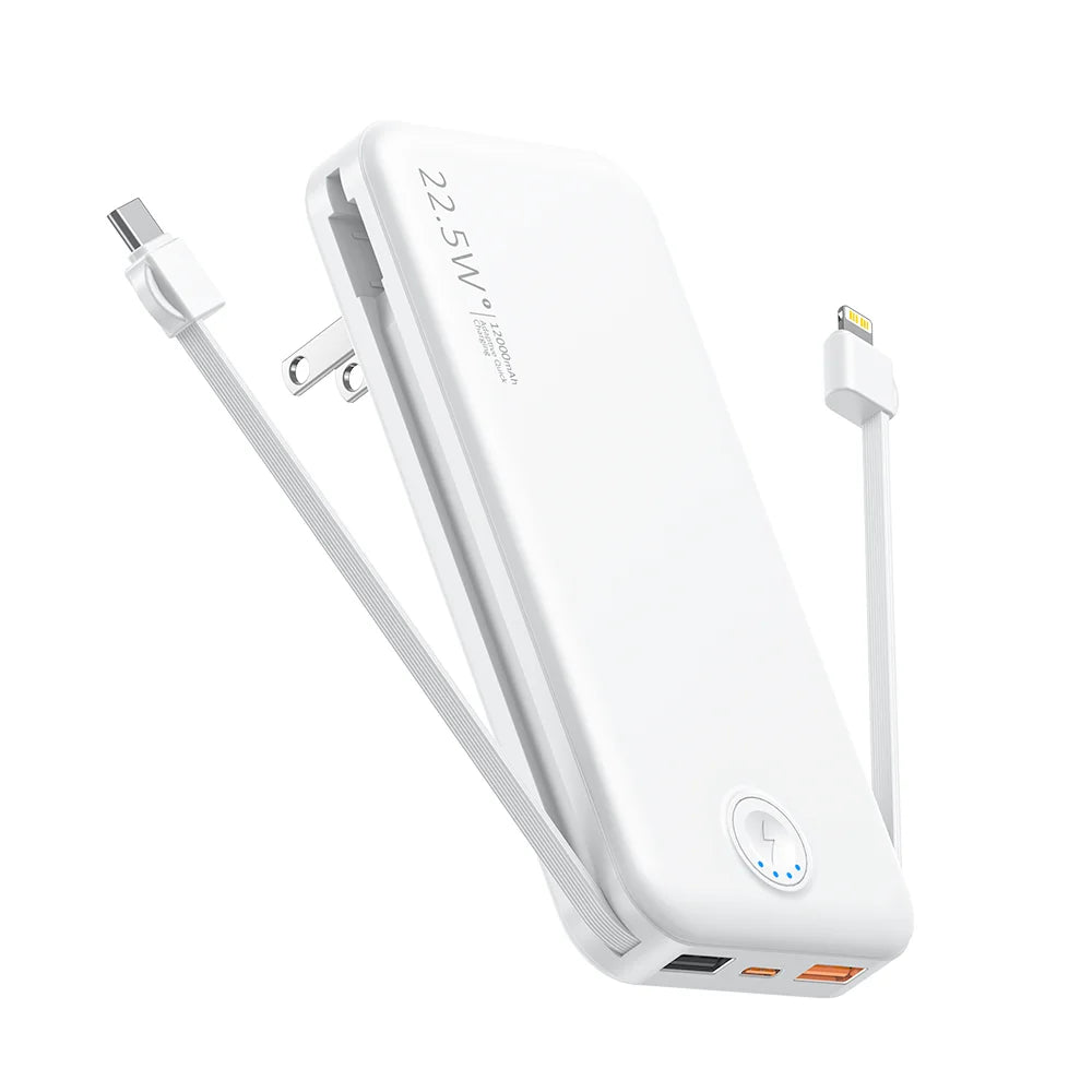 Smartlyo portable charger with built-in cables, compact design for convenient charging on the go